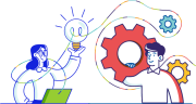  Illustration de deux personnages. Le personnage féminin travaille sur son ordinateur et tient une ampoule. Le personnage masculin transporte des rouages. Ils sont reliés par des filaments aux couleurs d'enedis et Coorace